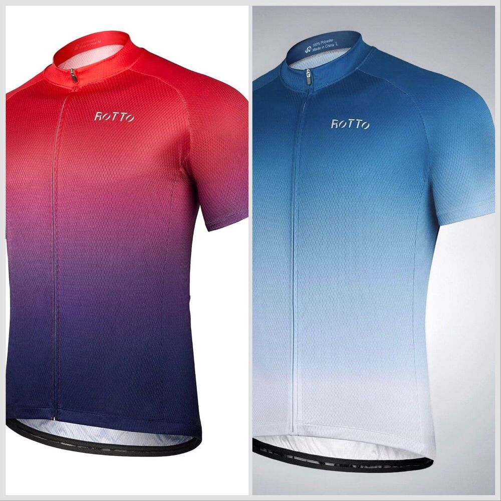 2 Rotto Cycling Jerseys Mens L Red Blue Gradient Full Zip